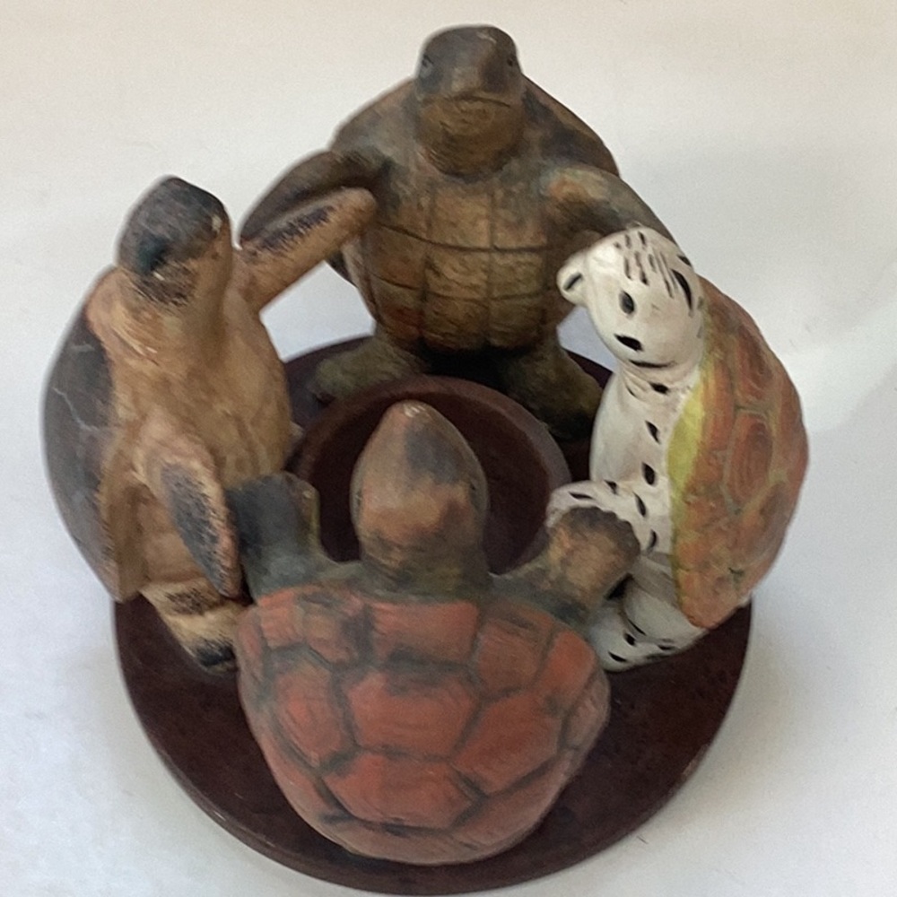 2002 Penco Circle Of Friends Turtle Quartet Holding Hands Rustic Candle Holder - Picture 4 of 10